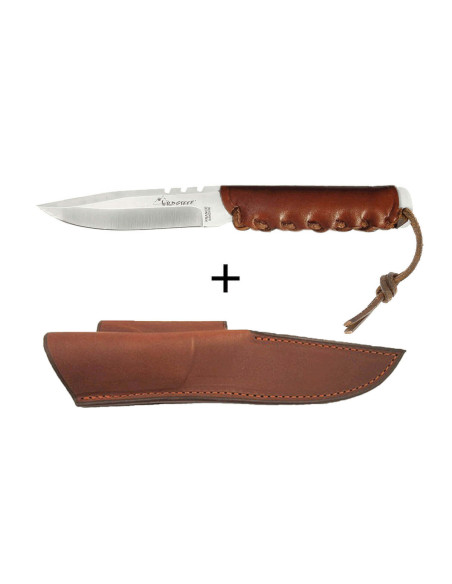 Wildsteer Baby Wild Knife BWI0102 9cm terä ruskea nahkakahva + yhteensopiva nahkatuppi