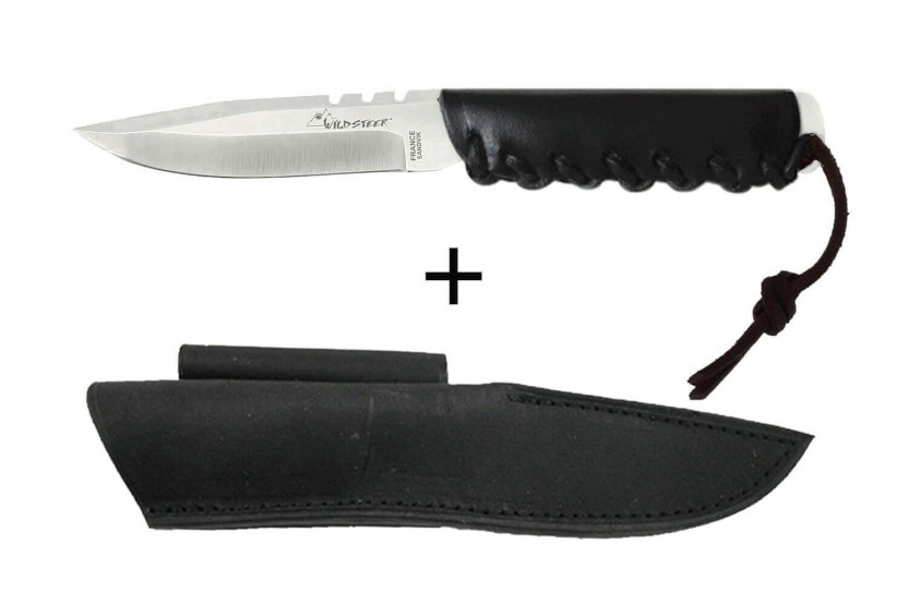 Wildsteer Baby Wild Knife BWI0103 9cm blade black leather handle + matching leather sheath