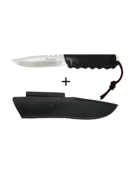 Wildsteer Baby Wild Knife BWI0103 9 cm blad svart lærhåndtak + matchende lærhylse