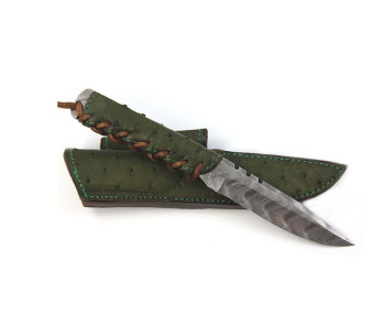 Cuchillo Wildsteer Baby Wild BWI4104 9cm hoja Damasco mango cuero verde + funda cuero a juego 2