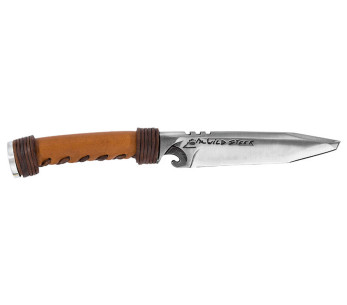 Wildsteer WILD0101P smidd jaktkniv 11,5 cm tantoblad lyst lærhåndtak + matchende lærslire + flintstein