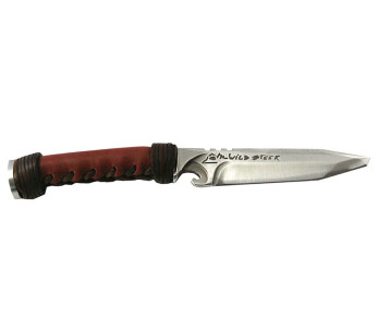 Wildsteer WILD0102P smidd jaktkniv 11,5 cm tantoblad brunt lærhåndtak + matchende lærslire og flintstein