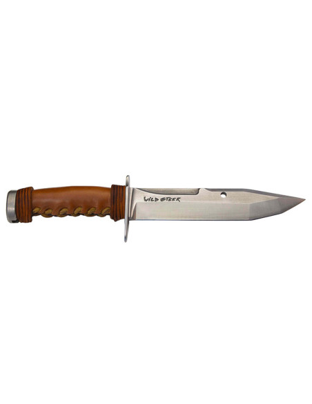 Wildsteer Kangal KAN0102 smedet jagtkniv 17,5 cm tanto-blad læderhåndtag + læderskede