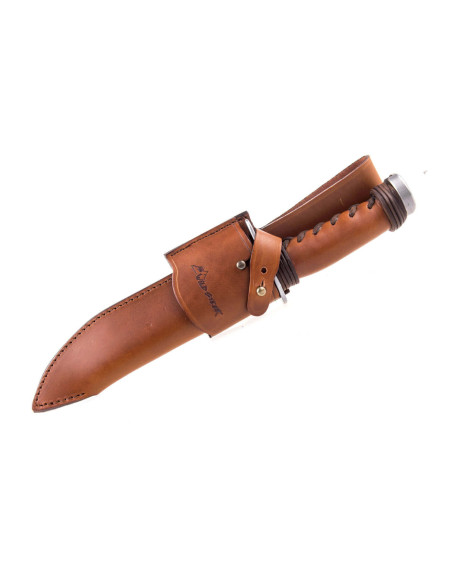 Wildsteer Kangal KAN0102 smedet jagtkniv 17,5 cm tanto-blad læderhåndtag + læderskede