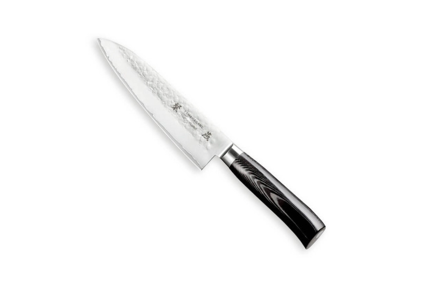 Faca de chef japonesa Tamahagane Tsubame 18cm lâmina martelada em aço VG5