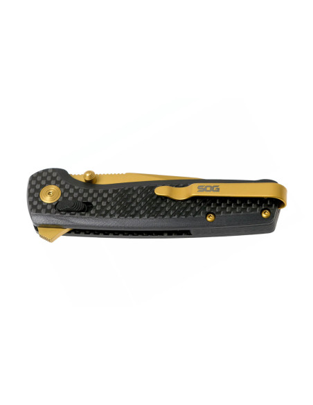 Faca dobrável SOG Terminus XR LTE GOLD SGTM1033 lâmina dourada cabo em G10/carbono 10,8 cm preto