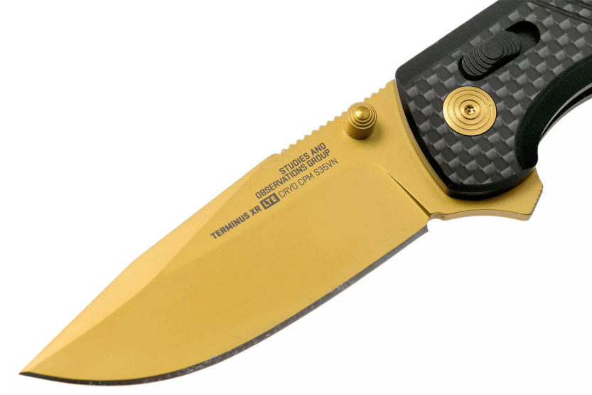 SOG Terminus XR LTE GOLD SGTM1033 cuchillo plegable hoja dorada G10/mango de carbono 10.8cm negro