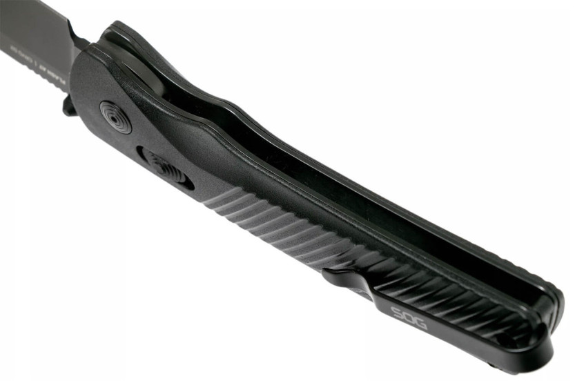 SGFLASHBK SOG Flash At Blackout coltello pieghevole con manico nero in nylon/fibra di vetro 11,6 cm