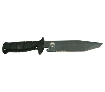 Couteau Wildsteer Wing-Tactic WING6213 lame semi-dentée 12,5cm logo GIGN manche kraton noir + brise-vitre + étui POM + malette