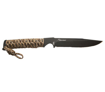 Wildsteer Kraken KRA3211 coltello 11,8cm lama nera manico in paracord coyote + fodero ambidestro