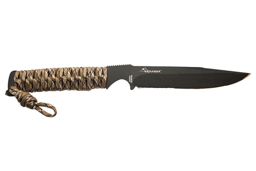 Cuchillo Wildsteer Kraken KRA3211 11,8cm hoja negra mango paracord coyote + funda ambidiestra