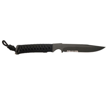Wildsteer Messer Kraken KRA3213 schwarze Klinge mit Halbzahnschnitt 11,8cm Paracord Griff Desert camo + Kydex beidhändige Tasche