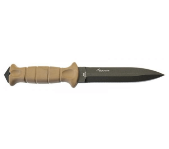 Wildsteer SAS SAS3115 coltello 13,7 cm nero lama a doppio taglio manico in coyote tactiprene con frangivetro + fodero POM/nylon