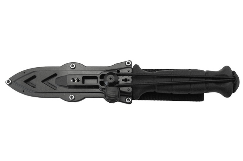 Wildsteer Sherkan SHE3113 lâmina tanto preta 13,5cm cabo em tactiprene preto + bainha em POM/nylon