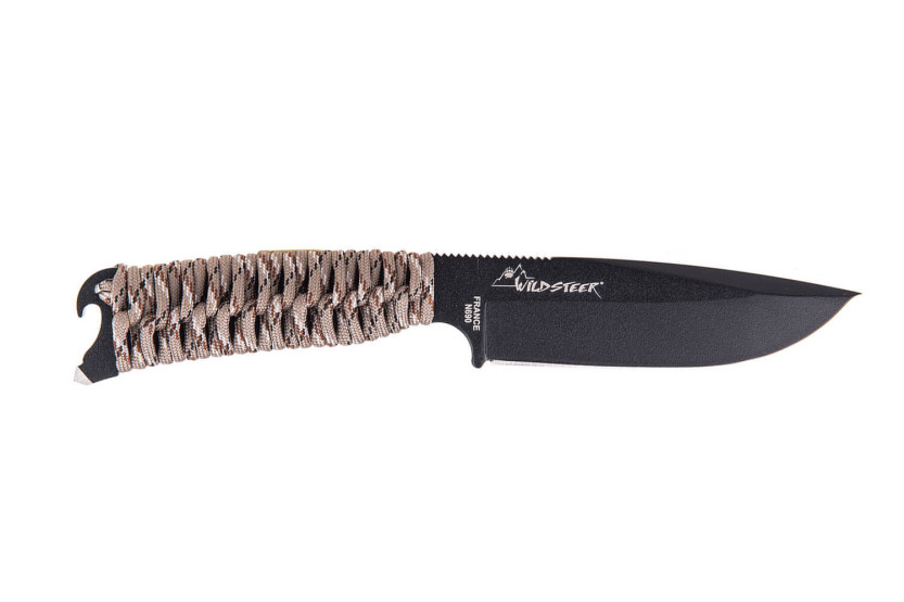 Cuchillo Wildsteer Skarabe SKA3111 11cm hoja negra Mango paracord desierto + funda POM