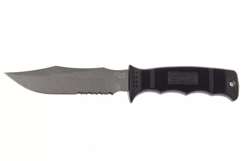 SOG Seal Pup SGM37N kniv 12 cm halvtandet blad sort nylon/glasfiberhåndtag + skede