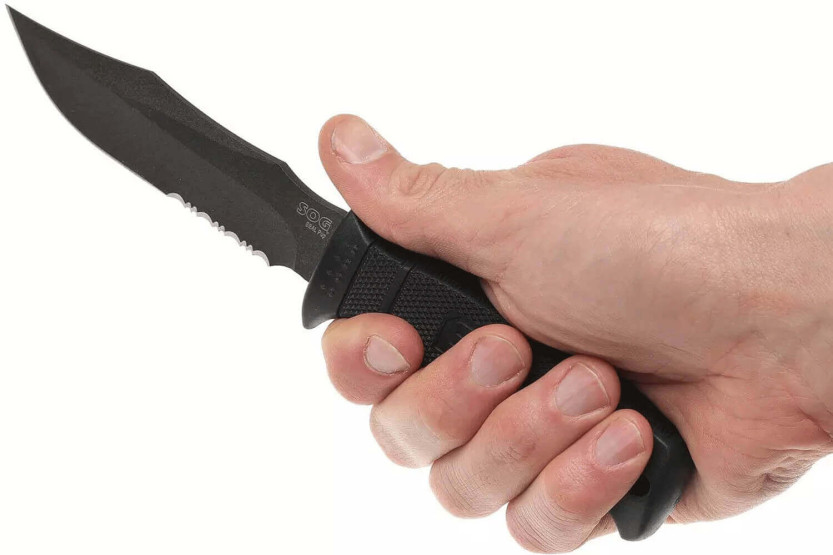 SOG Seal Pup SGM37N knife 12cm semi-serrated blade black nylon/fiberglass handle + sheath