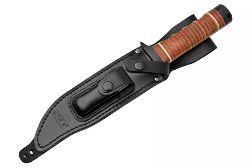 SOG Super Bowie SGSB1TL kniv 19 cm blad lærhåndtak + skinnslire