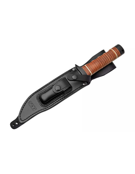 SOG Super Bowie SGSB1TL kniv 19 cm blad lærhåndtak + skinnslire