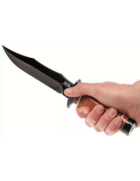 Faca SOG Super Bowie SGSB1TL Lâmina de 19 cm cabo de couro + bainha de couro