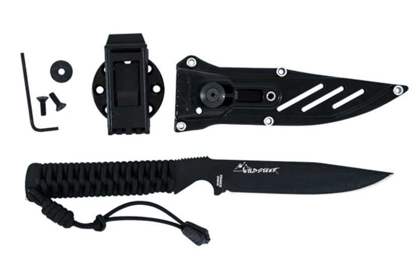 Wildsteer Wild Tech4 XL WT4XL3113 coltello 11,5 cm lama nera manico in paracord nero + fodero POM