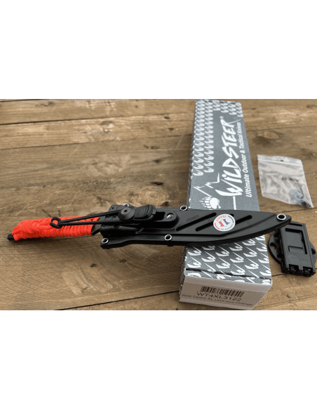 Wildsteer Wild Tech4 XL WT4XL3122 cuchillo 11,5cm hoja negro Fluo Naranja mango paracord + funda POM