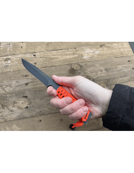 Faca Wildsteer Wild Tech4 XL WT4XL3122 Lâmina preta de 11,5 cm Cabo de paracord Fluo Orange + bainha POM