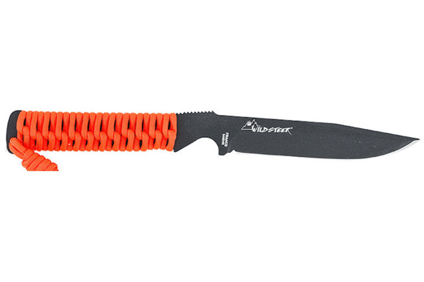 Faca Wildsteer Wild Tech4 XL WT4XL3122 Lâmina preta de 11,5 cm Cabo de paracord Fluo Orange + bainha POM