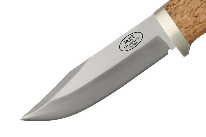 Fallkniven Jarl SK1 kniv 9,7 cm blad bjørkehåndtak + skinnslire