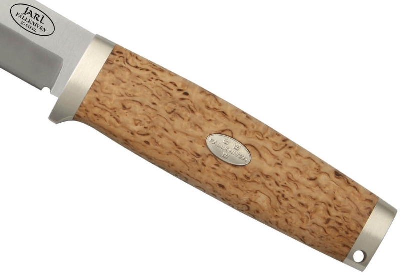 Fallkniven Jarl SK1 kniv 9,7 cm blad bjørkehåndtak + skinnslire