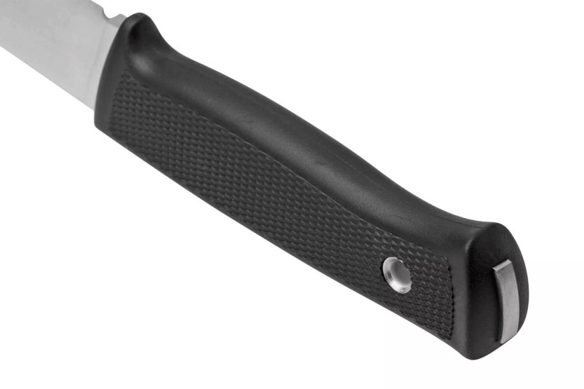 Faca Fallkniven F1 VGWolf da Força Aérea Sueca com 9,7 cm de lâmina e cabo em thermorun preto + bainha em pele
