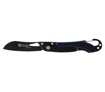 LUG SP2TBB musta ja sininen taittoveitsi 11.6cm terästä ja G10 kahva, jossa on kartiokoukku