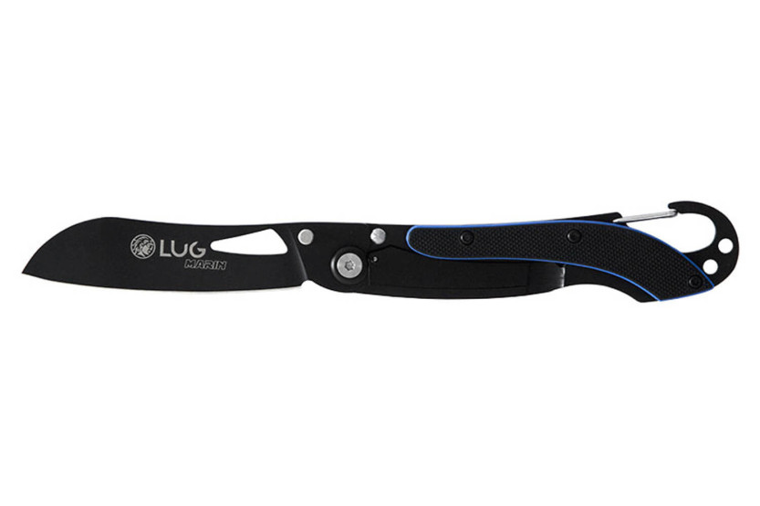 LUG SP2TBB musta ja sininen taittoveitsi 11.6cm terästä ja G10 kahva, jossa on kartiokoukku