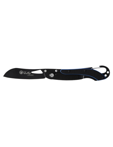 LUG SP2TBB musta ja sininen taittoveitsi 11.6cm terästä ja G10 kahva, jossa on kartiokoukku