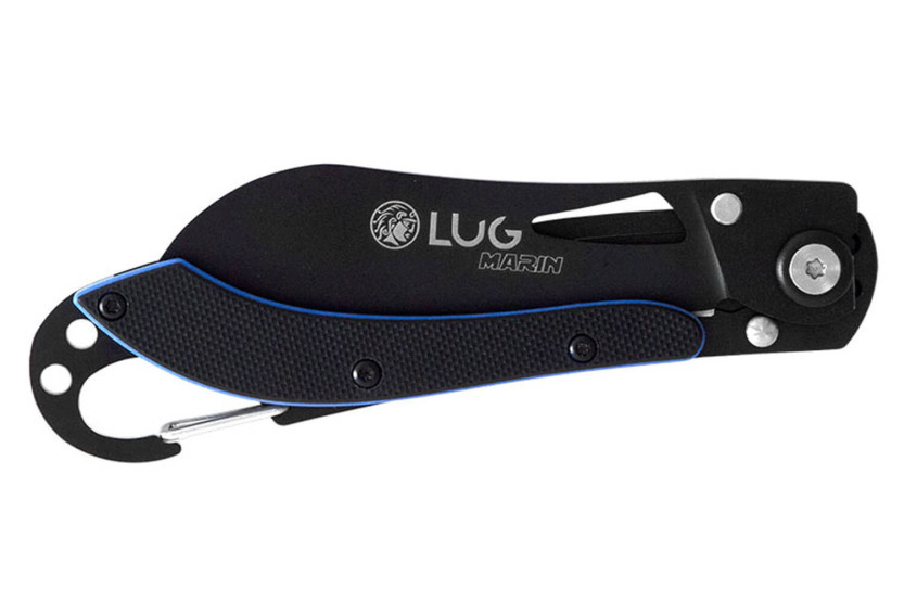 LUG SP2TBB musta ja sininen taittoveitsi 11.6cm terästä ja G10 kahva, jossa on kartiokoukku