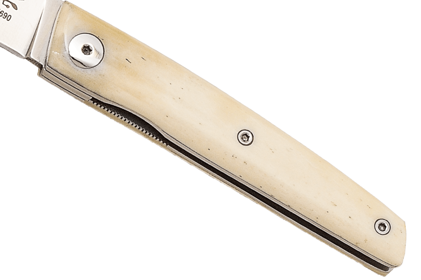 Coltello pieghevole Salamandra con manico in osso bianco 9 cm