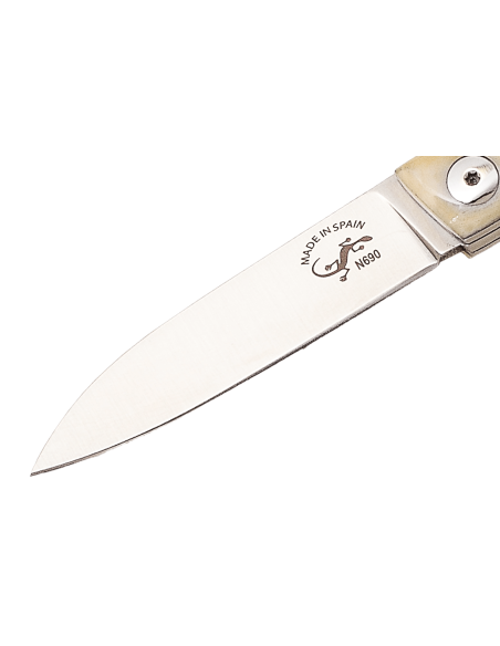 Navaja plegable Salamandra con mango de hueso blanco 9cm