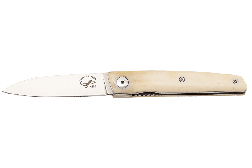 Coltello pieghevole Salamandra con manico in osso bianco 9 cm