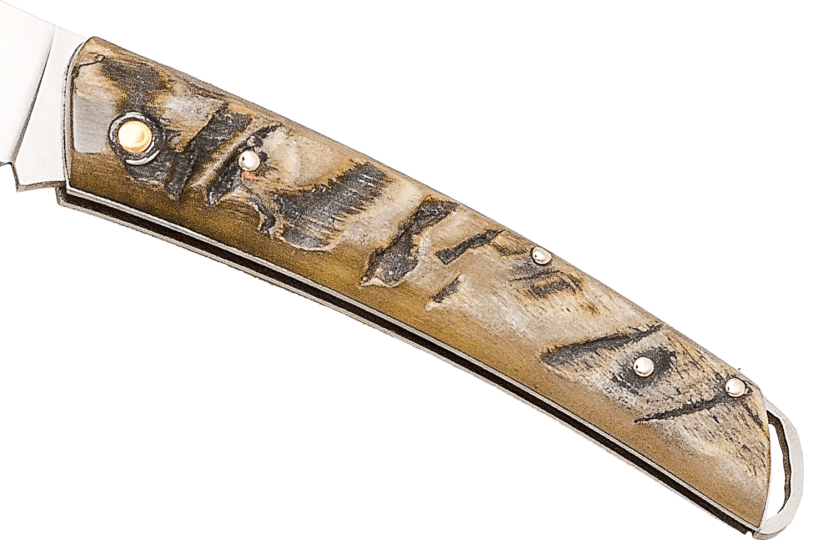 Coltello pieghevole Salamandra con manico in corno grezzo da 9 cm