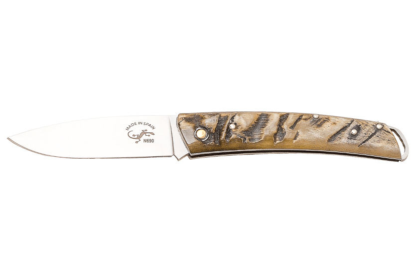 Coltello pieghevole Salamandra con manico in corno grezzo da 9 cm