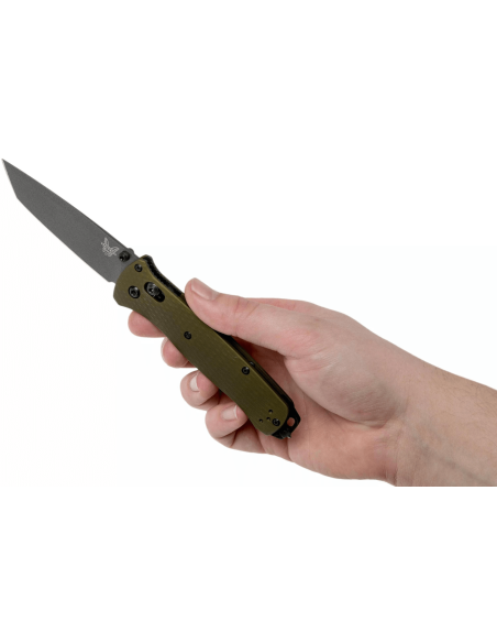 Benchmade Bailout 537GY-1 foldekniv 12 cm med grønt anodisert aluminiumshåndtak og glassbryter