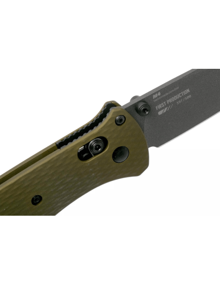 Benchmade Bailout 537GY-1 foldekniv 12 cm med grønt anodisert aluminiumshåndtak og glassbryter