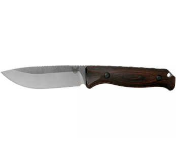 Benchmade Saddle Mountain Skinner 15002 mes 10.7cm lemmet gestabiliseerd houten handvat + lederen schede