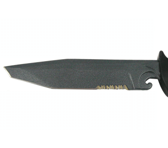 Couteau Wildsteer Wing-Tactic WING06213 lame semi-dentée 12,5cm sans logo GIGN manche kraton noir + brise-vitre + étui POM 2