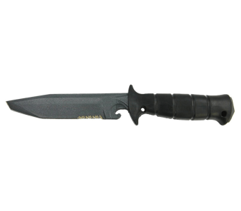 Couteau Wildsteer Wing-Tactic WING06213 lame semi-dentée 12,5cm sans logo GIGN manche kraton noir + brise-vitre + étui POM