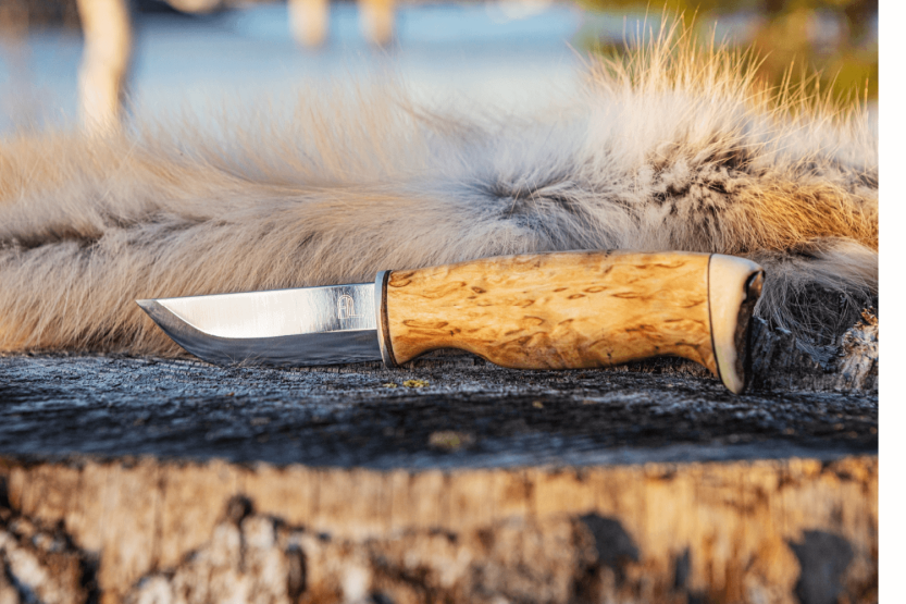 Faca de caça Arctic Legend AL941 Lâmina de 9 cm cabo em madeira de bétula + bainha em pele