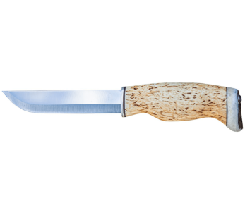 Arctic Legend Bear Knife AL866 håndverksmessig 14,5 cm blad krøllete bjørkehåndtak + skinnslire
