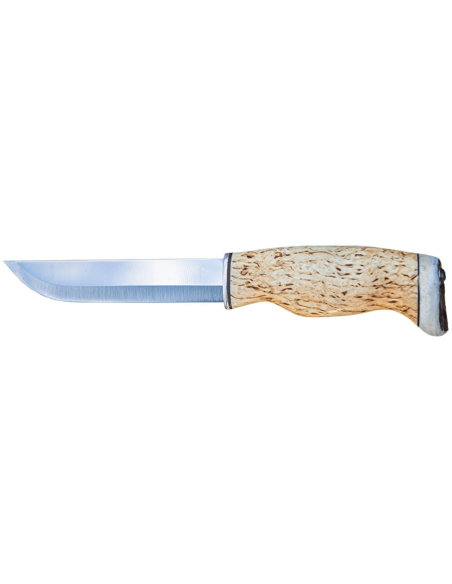 Arctic Legend Bear Knife AL866 hantverksmässig 14,5 cm blad lockigt björkhandtag + läderslida