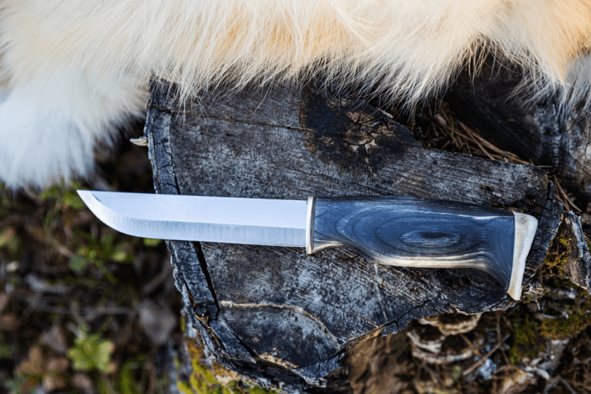 Arctic Legend Bear Knife AL880 handgjord 14,5 cm blad betsat trähandtag + läderslida
