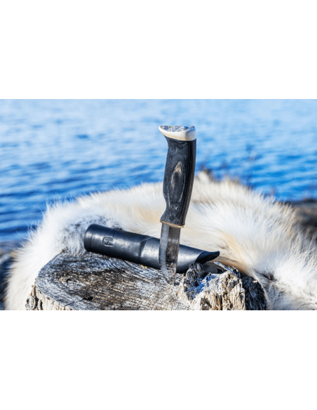Coltello da cacciatore Arctic Legend AL965 lama da 9 cm manico in legno tinto nero + fodero in pelle